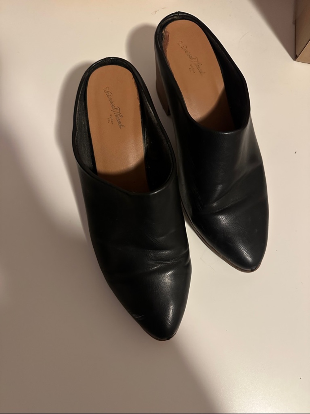 Universal Thread Black Leather Pointed Mule Heels
